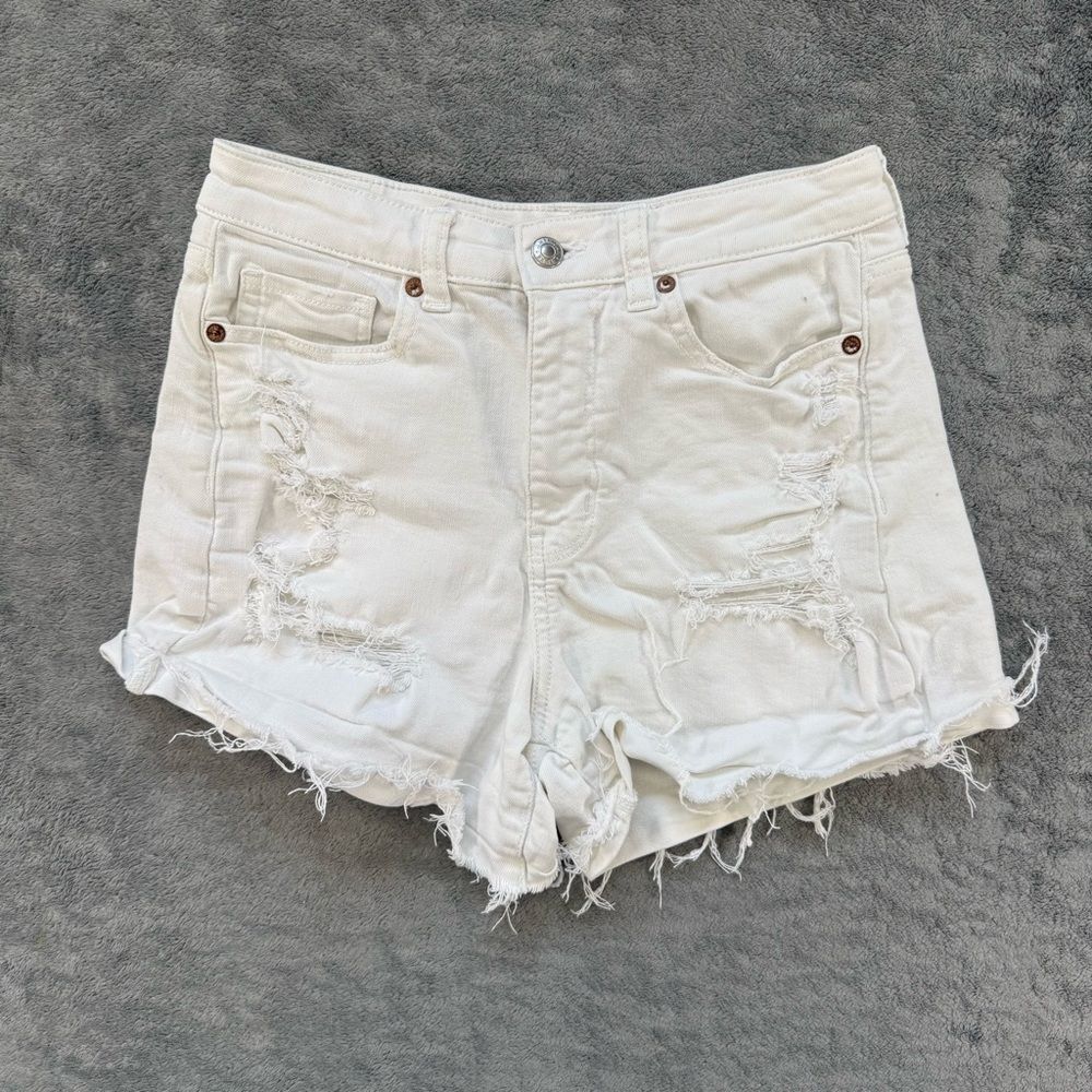 American Eagle Women’s Mom Short White Distressed Fringe Boho Festival Size 4